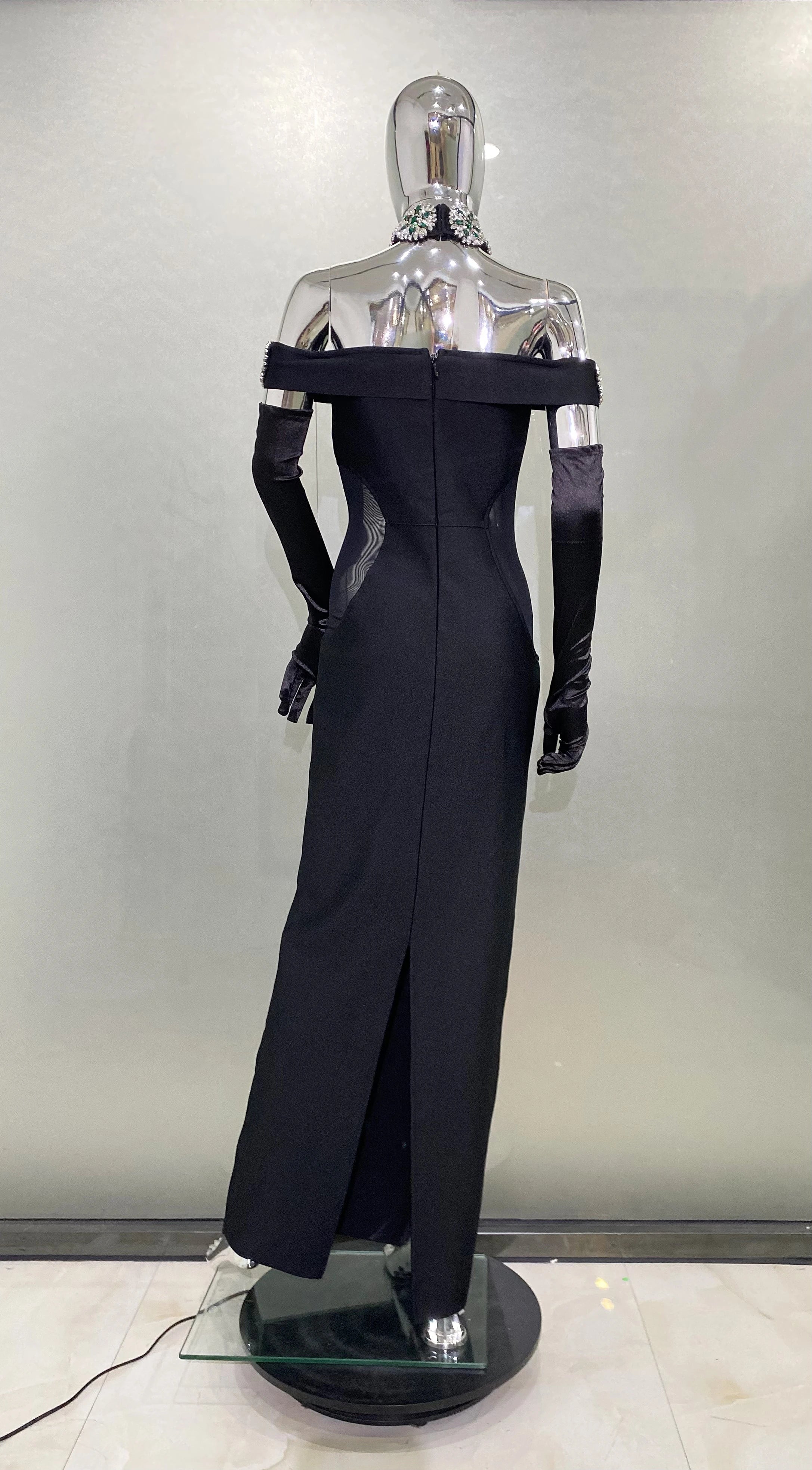 STOCK Fashion Golves Luxury Diamonds Sexy Off The Shoulder Halter Ankle Length Dress Graceful Woman Evening Party Dress