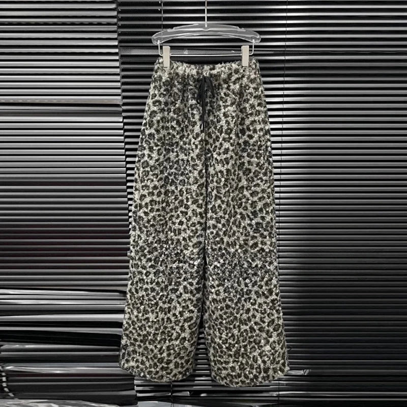 Winter New Leopard Print Lamb Wool Warm Short Coat For Women Elastic Waist Shorts Casual Long Pants Female 11A07616 only Trousers
