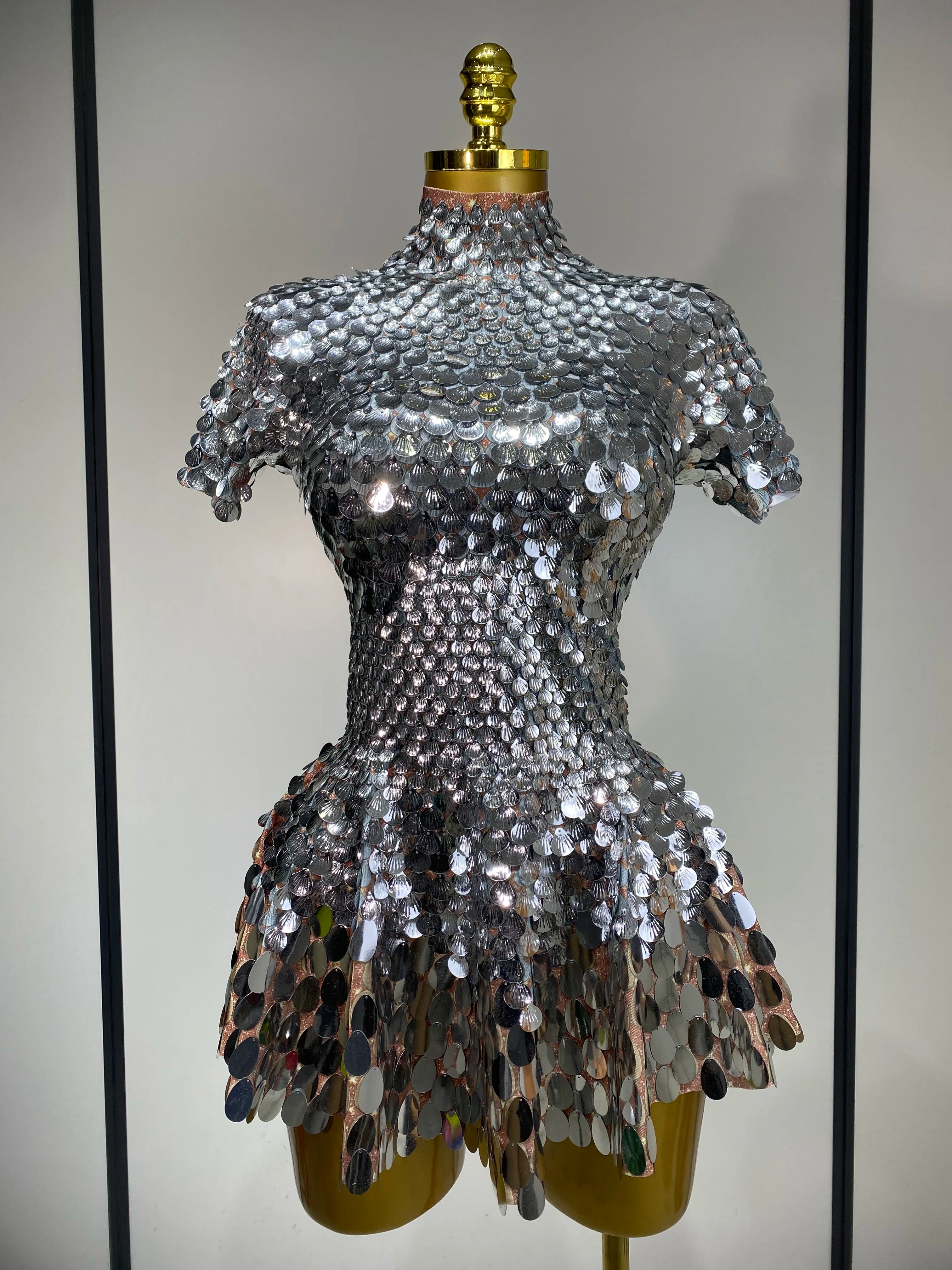 Sparkly Sequins Luxury Birthday Party Gown Short Dress Dancer Stage Performance Wear Women Sexy Nightclub Dress Festival Outfit Silver