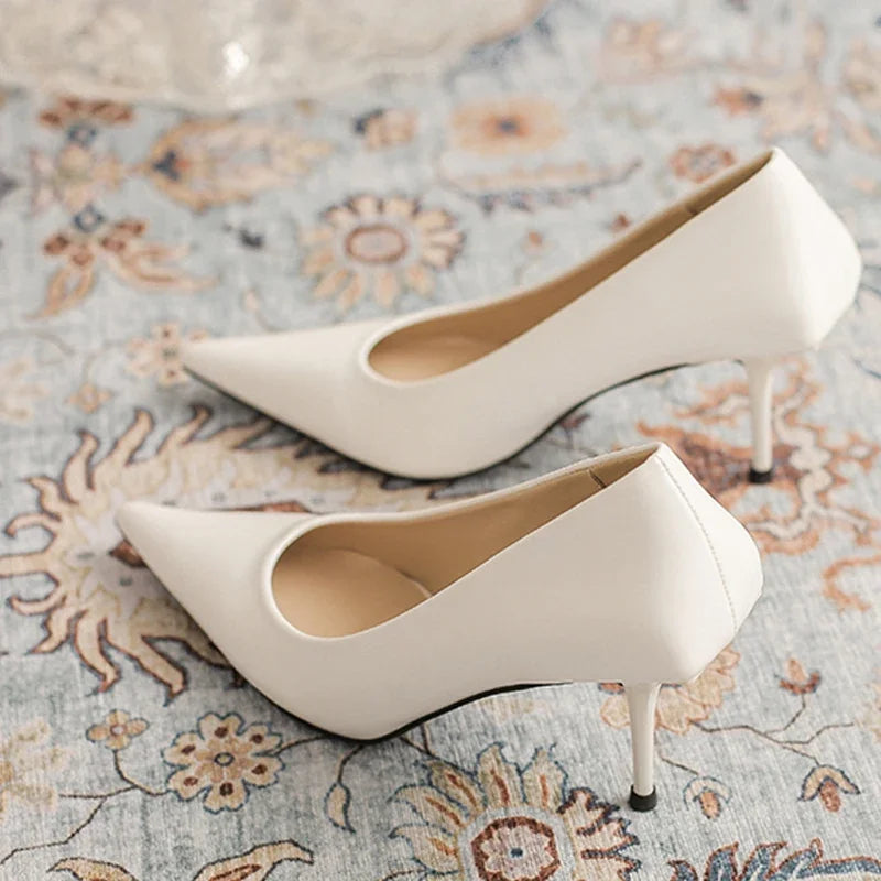 Eiyken SexyGreen Thin High Heels Pumps Women Pointed Toe Slip On Shoes Elegant Prom Wedding Stripper Ladies Sandals White