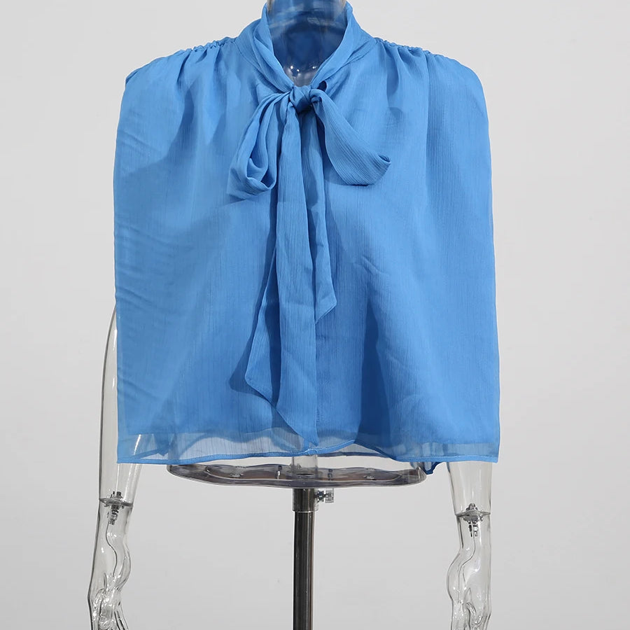 Solid Loose Spliced Bow Elegant Blouses for Women Round Neck Sleeveless Temperament Blouses Female Fashion Clothing