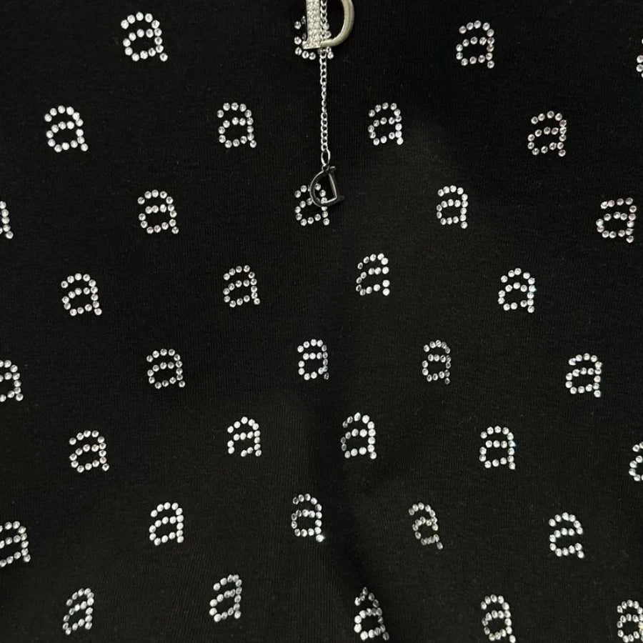 AW Wang Diamond A Letter Slim Fit Stretch Black Long Sleeve Short Skirt For Women Evening Party Dress Vestidos Midi Clothing