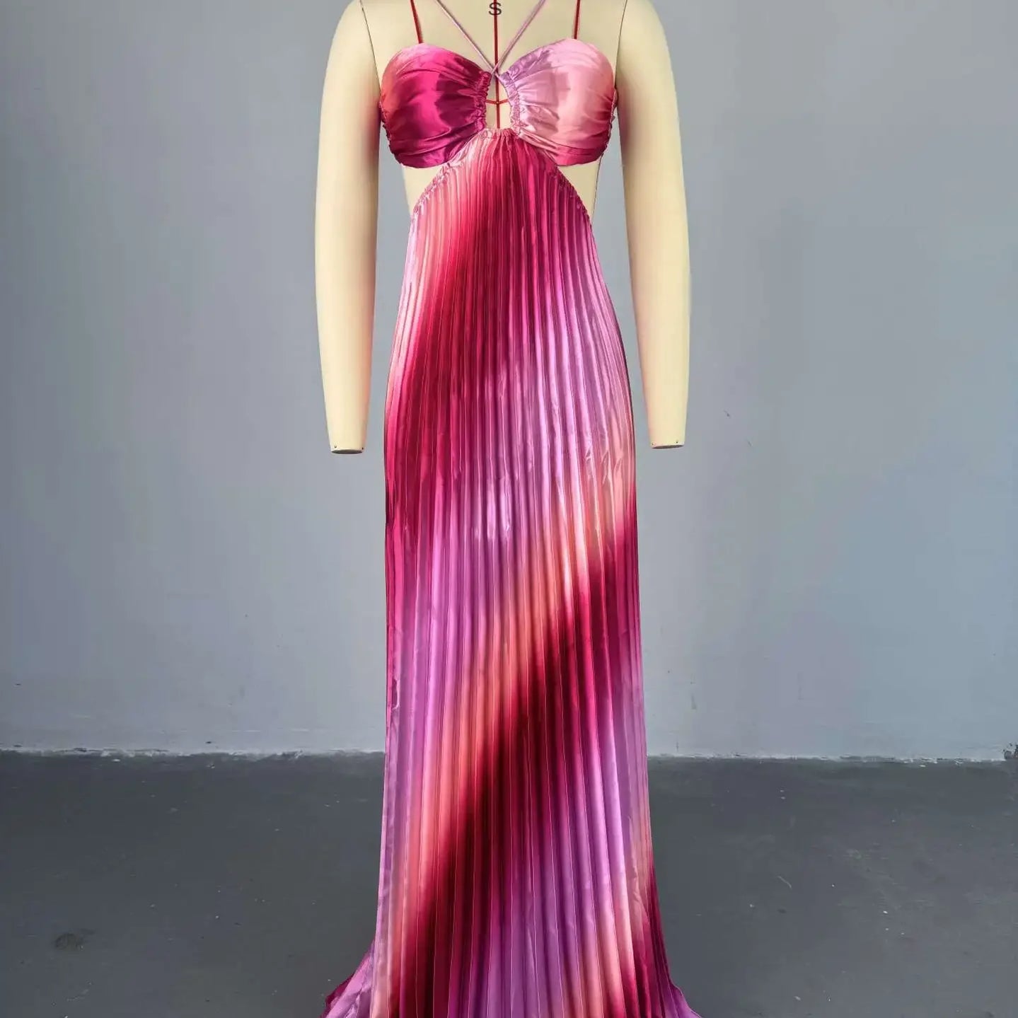 2025 Elegant Sleeveless Sweet Strapless Gradient Floor-Length Long Women Dress Beach Party Evening Sexy Pleated Dresses pink red