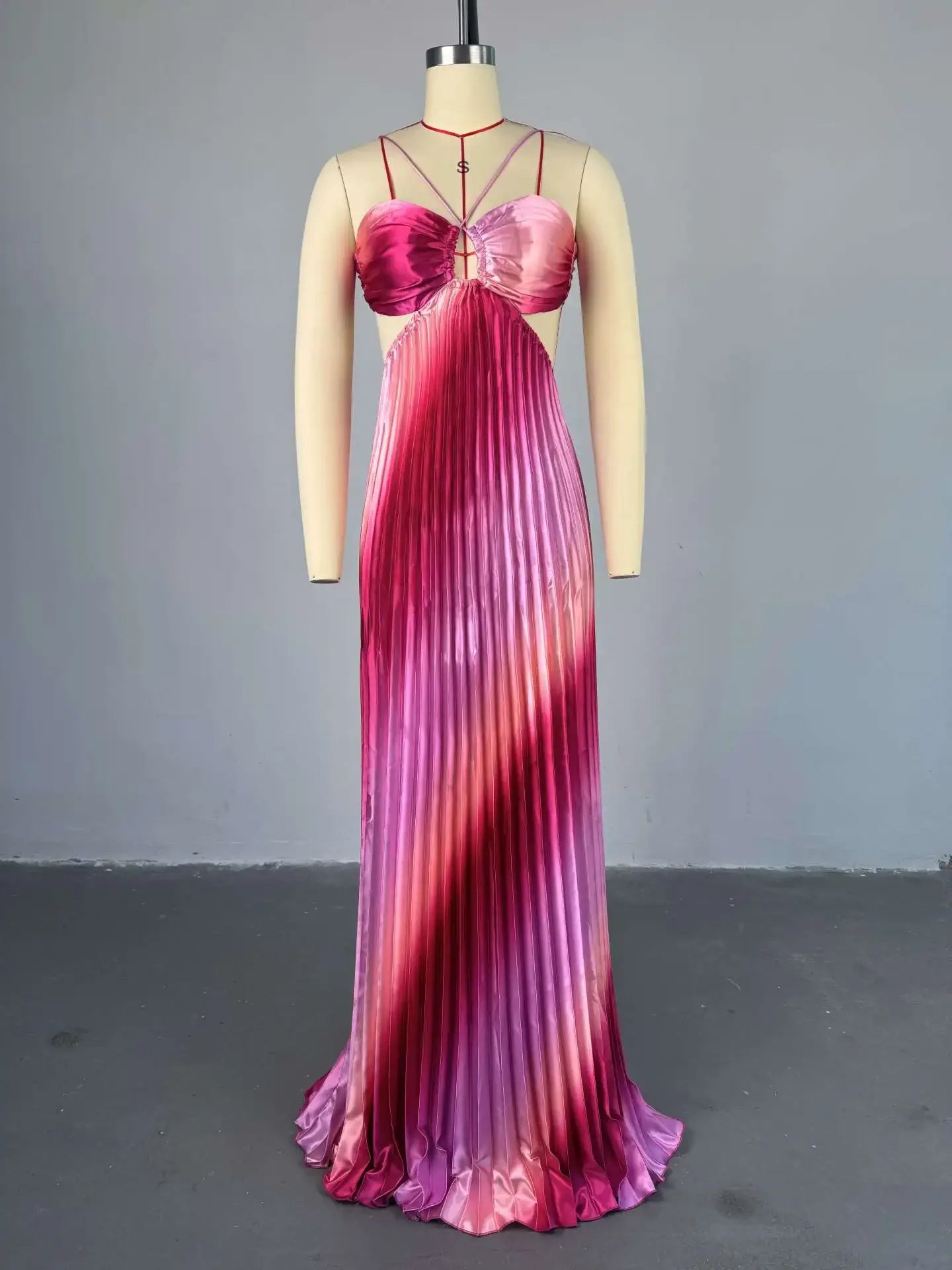2025 Elegant Sleeveless Sweet Strapless Gradient Floor-Length Long Women Dress Beach Party Evening Sexy Pleated Dresses pink red