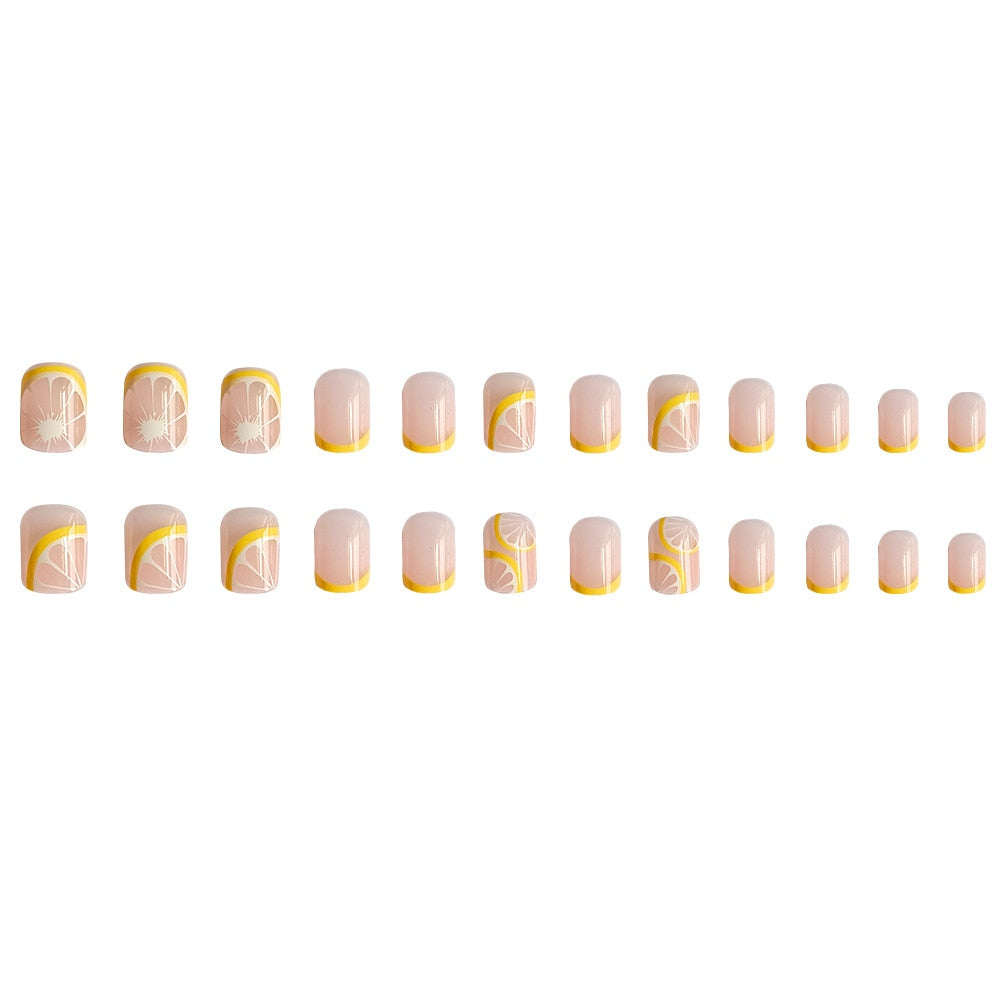 24pcs Lemon Short Wear Tips Nail False Patch Press on Nails Supplies for Professionals Artifical Fake Nails Faux Ongles Uñas
