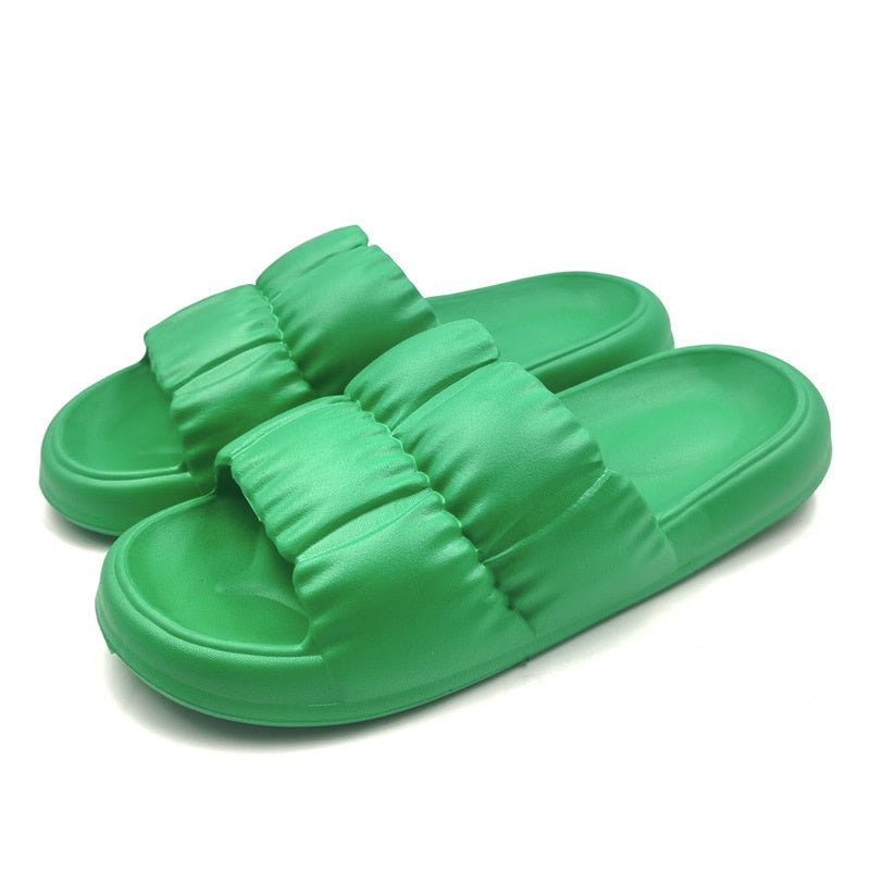 Summer Home Soft Sole Cloud Slippers Women Men Thick Platform Slippers Indoor Flip Flops Anti-Slip Sandals Slides for Bathroom Dark Green
