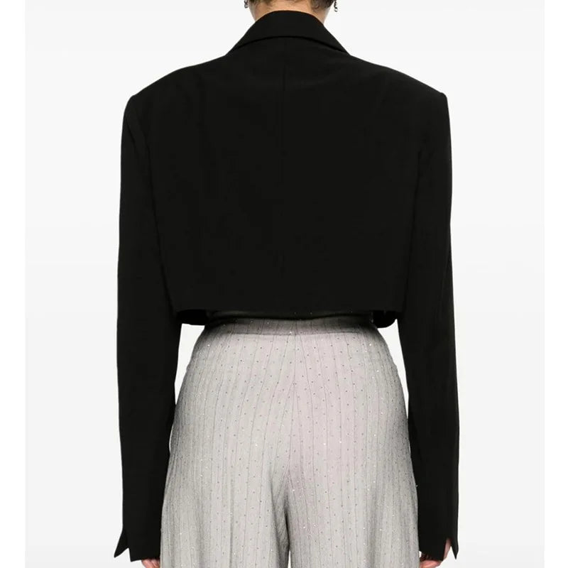 Solid Slimming Spliced Stick Drill Short Jackets for Women Lapel Long Sleeves Temperament Jacket Female Clothing