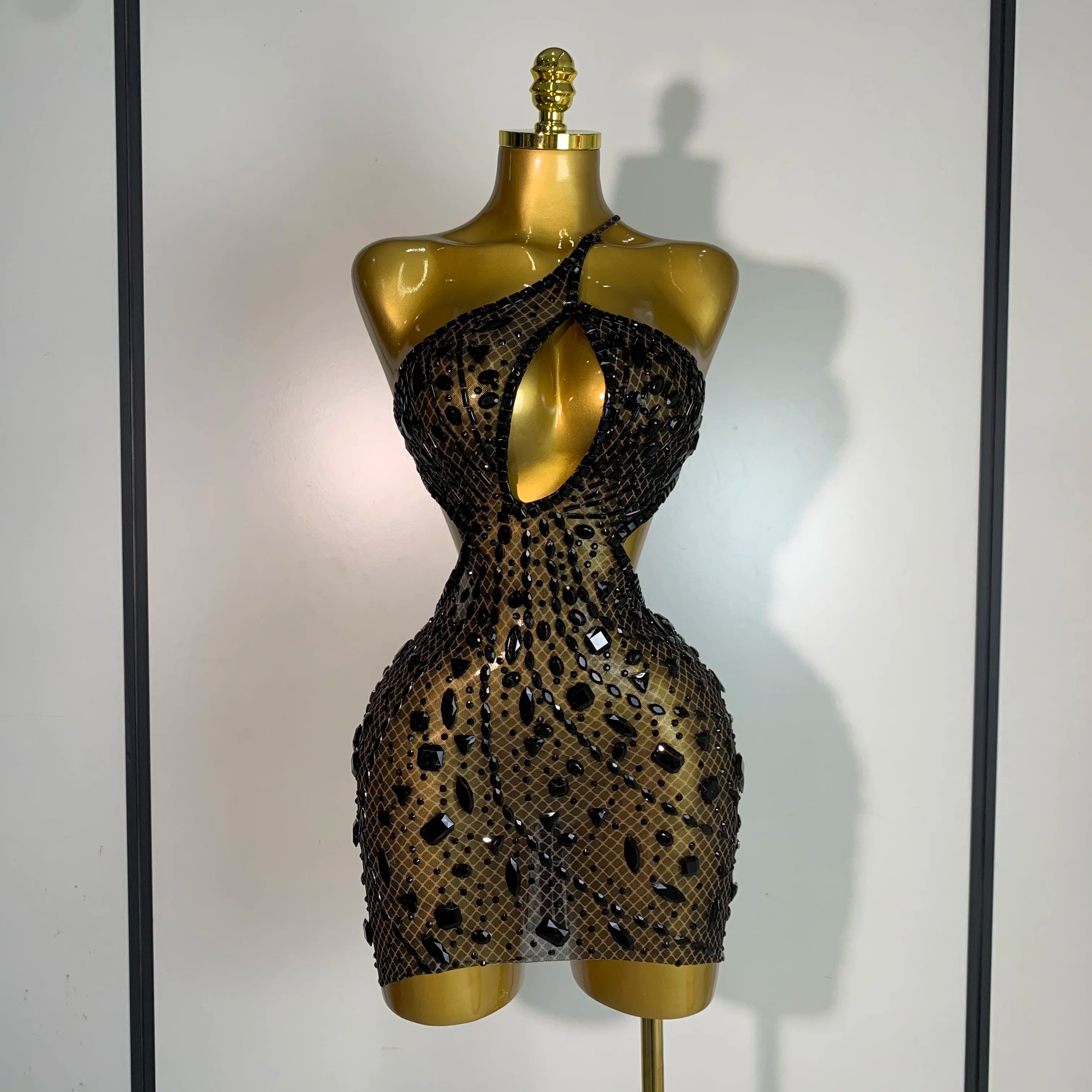 Women 2025 Sexy Backless Hollow Out Diamond Evening Prom Gown Birthday Luxury Celebrate Stage Nightclub Outfit