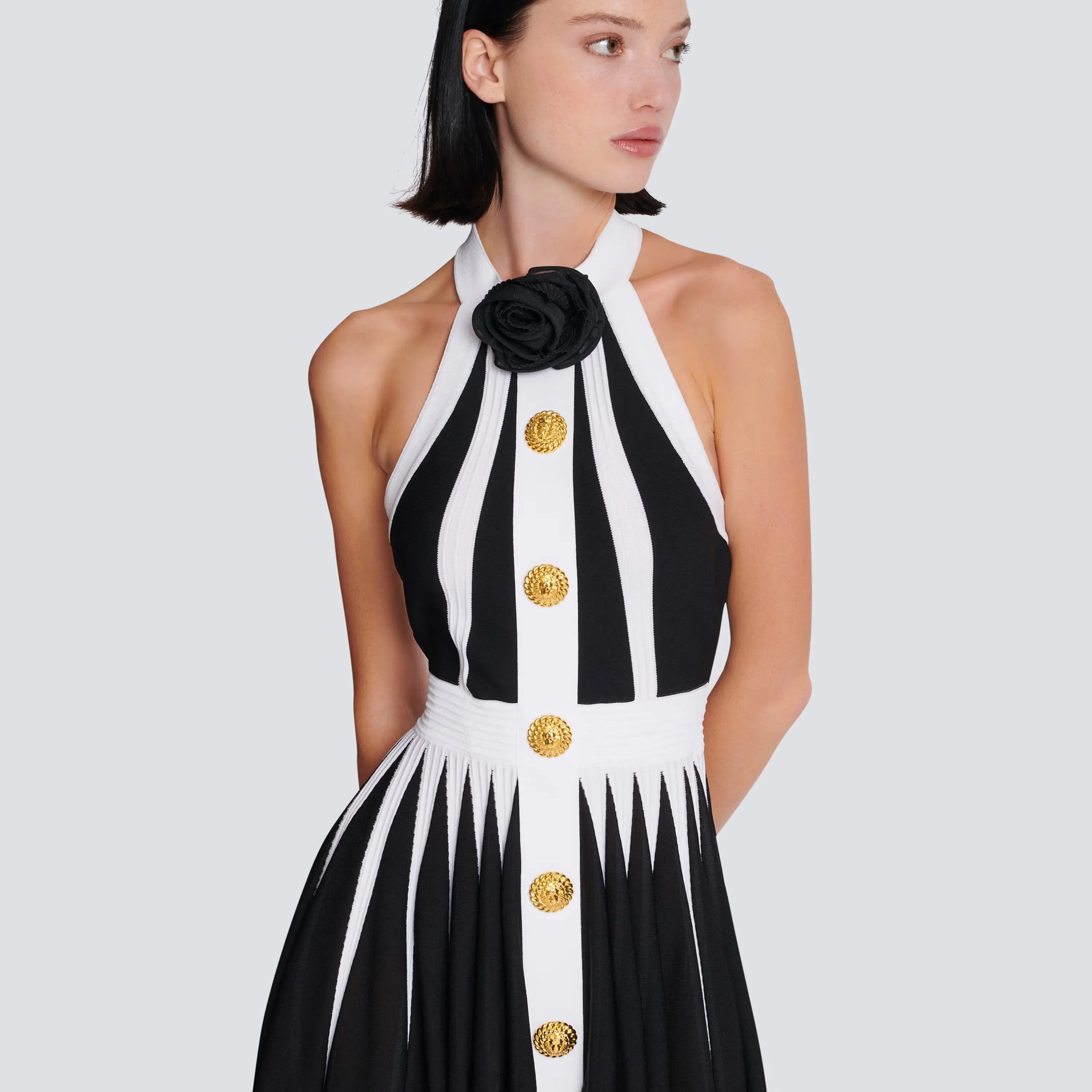 2024 New Summer Women Sexy Halter Off the Shoulder A-Line Mini Dress Bandage Fashion Button Birthday Party Evening Dress Vestido black