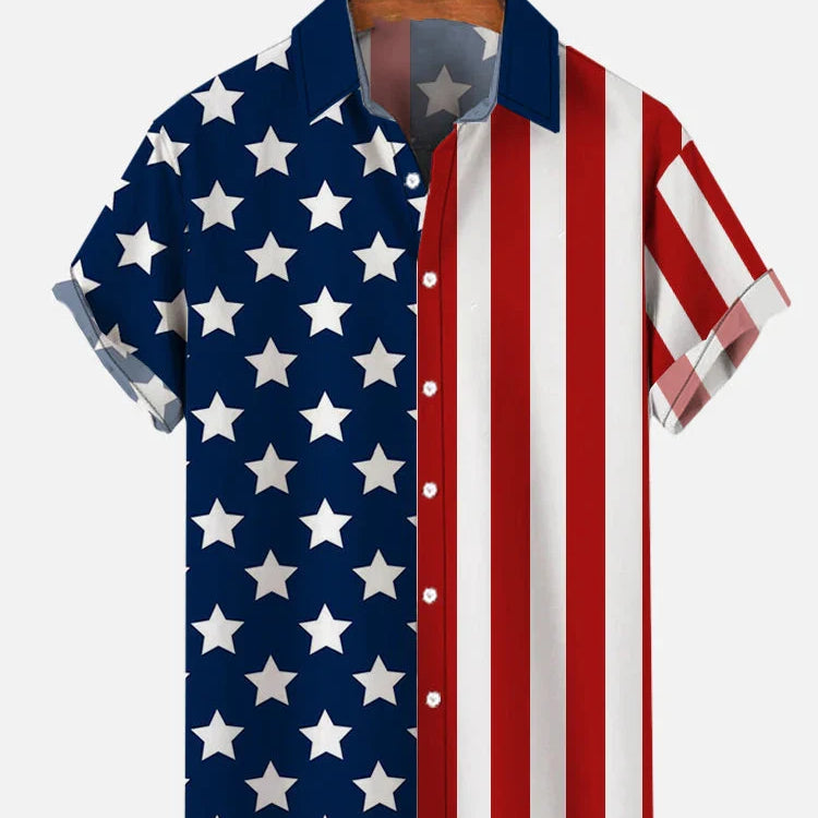 Men's Shirts American Flag Eagle pattern 3D Print Tops New Summer Casual Fashion Beach Party Tops Short Sleeves Men Clothing CSC04F2024041M7