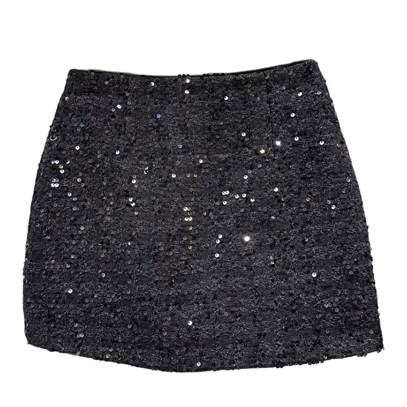 Winter New Fashion Style Sequin Woven Tweed Short Skirt For Women High Waist A-line Wrapped Hip Skirts 11A07805