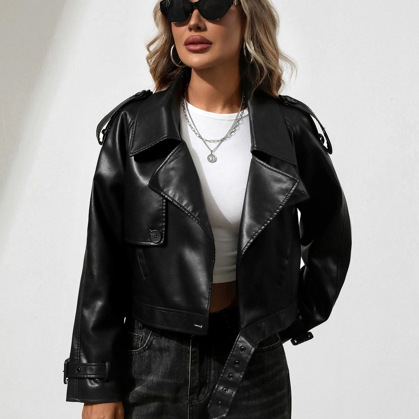 Fitaylor Women Faux Leather Jacket Lady Lapel Motorcycle Leather Outwear Casual Light Green Coat