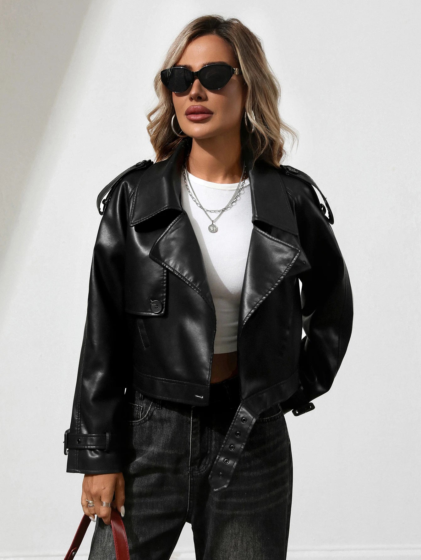 Fitaylor Women Faux Leather Jacket Lady Lapel Motorcycle Leather Outwear Casual Light Green Coat