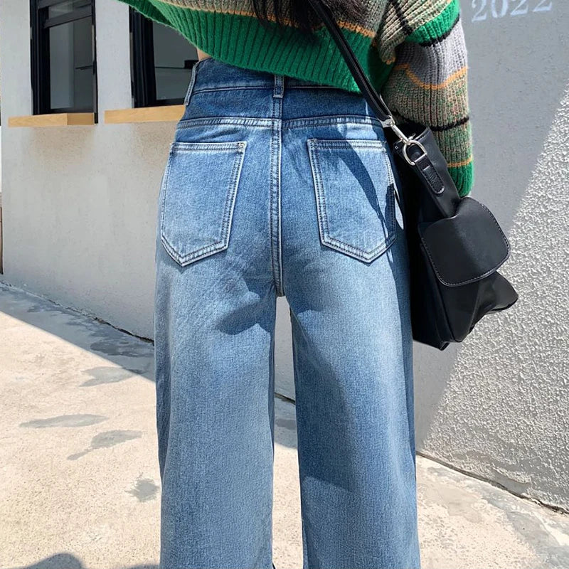 High Waisted Women Denim Jeans Straight Loose Daily Pants Fashion Brand Spring Summer Trousers All-match