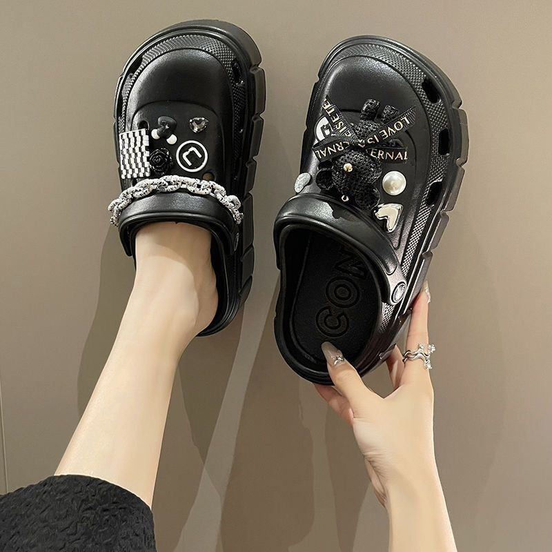 Platform Slippers Summer Women's Sandals 6cm Wedges Ladies Outdoor Clogs Thick Street Beach Slides Girls Flip Flops Garden Shoes black DIYchainbear