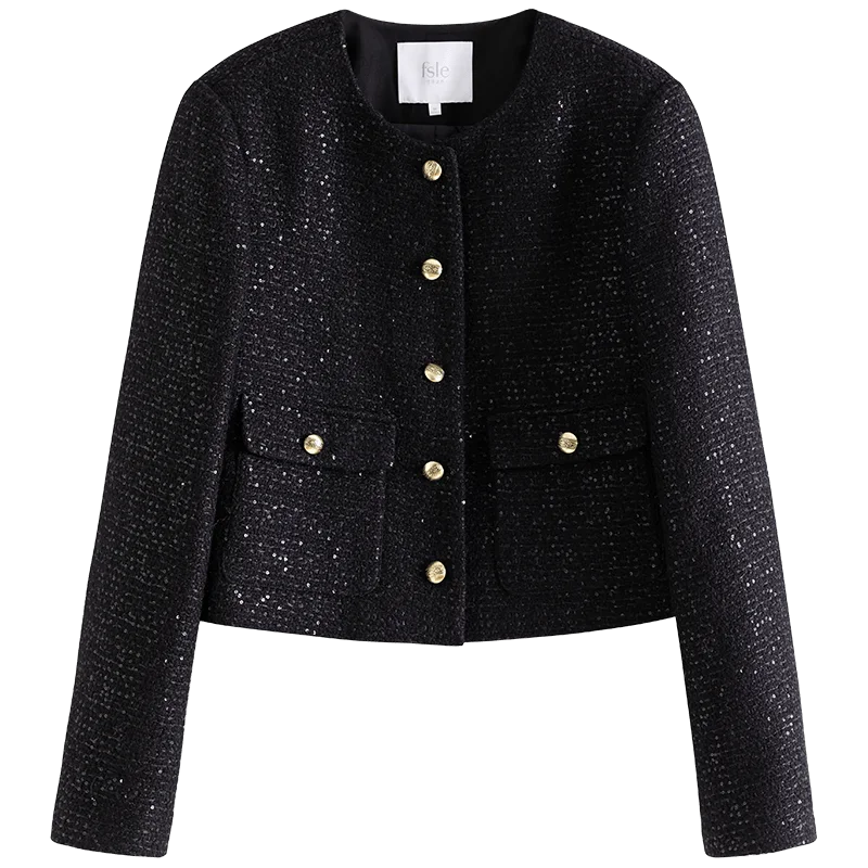 Tweed Jacket Women Autumn Short Coat Mini Skirts Temperament Two-piece Suit Design Sense Graceful Special Female Suits Black 51wool