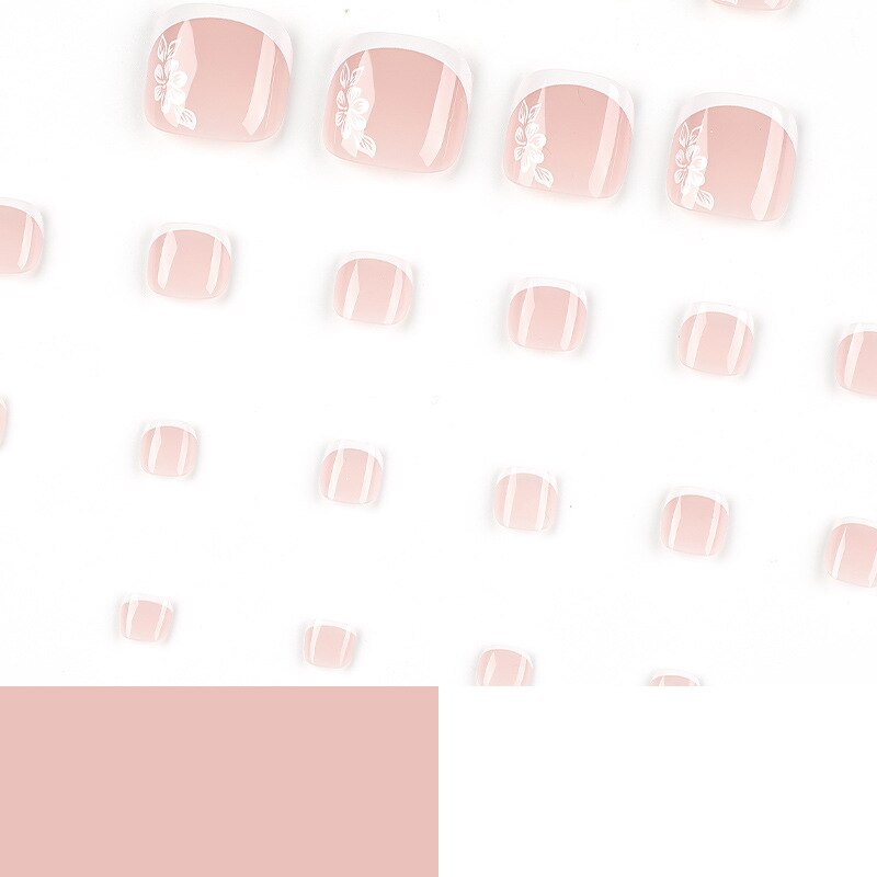 Toe Nails Set French Press on Foot Tips Fake Nail Tips with Designs Summer Reusable Artificial False Stick-on Nails Art 24pcs