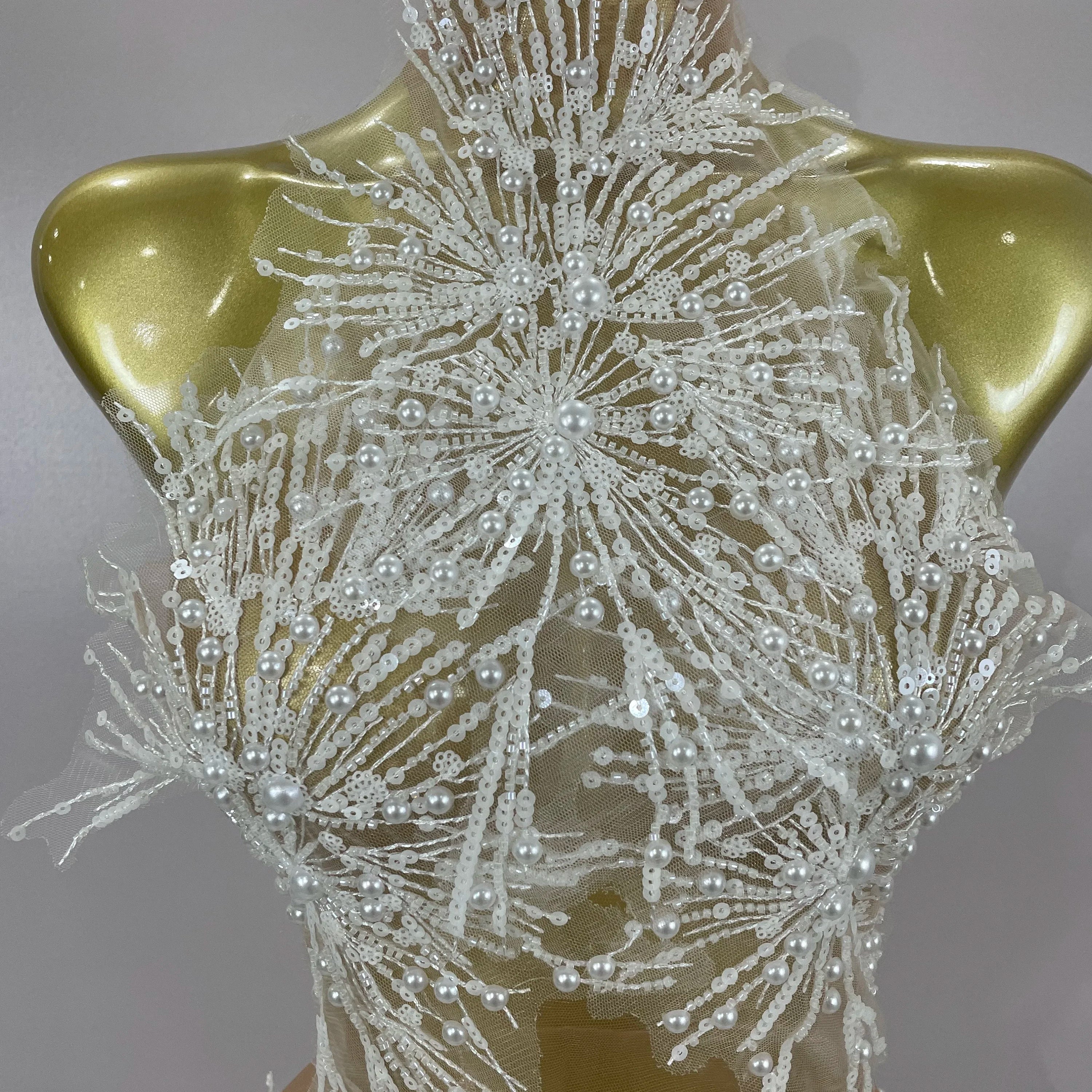 Stock Women Sexy Mesh See Through Pearl Lace Party Mini Dress Celebrate Birthday Photo Shoot Wear Performance Stage Costume