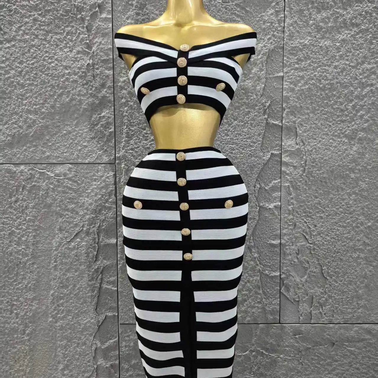 Women Sexy Slash Neck Off the Shoulder 2 Pieces Bodycon Long Bandage Dress Nightclub Party Bar Fashion Outfit black