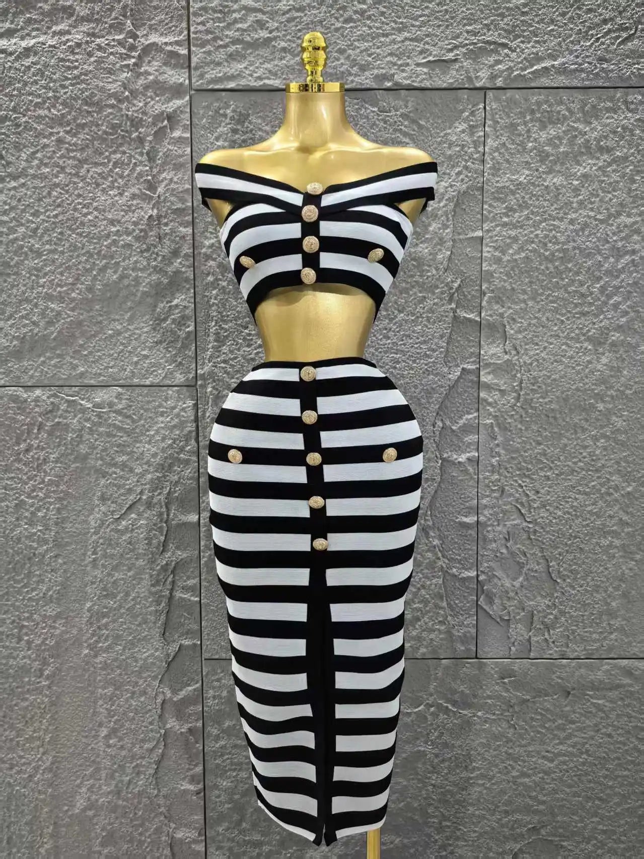 Women Sexy Slash Neck Off the Shoulder 2 Pieces Bodycon Long Bandage Dress Nightclub Party Bar Fashion Outfit black