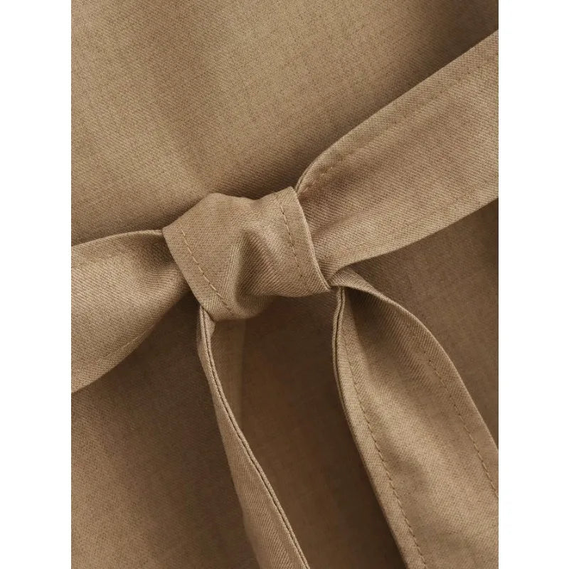 TRAF ZR Set of Two Pieces for Modern Women Khaki Sets for Women 2 Pieces Elegant Minimalist Korean Style Set Cozy Sets