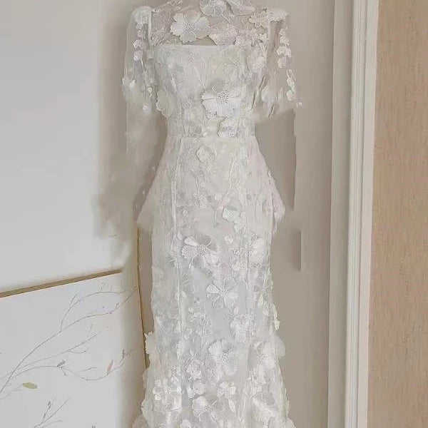 JAMERARY Runway Spring/Summer New Mesh 3D Flower Embroidery Perspective Evening Prom Dress Women Holiday Robe Vestido Party rou white shorslee