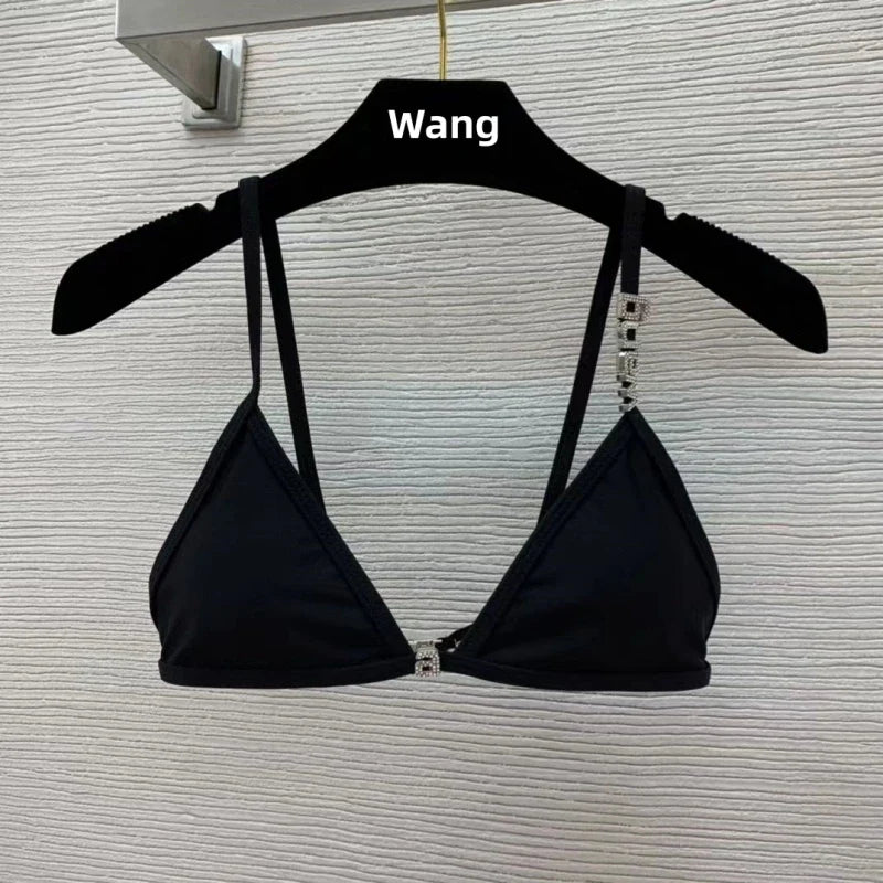 New Rhinestone Letter Wang Beach Bikini Luxury Brand Designer Y2K Fashion Sexy Women's Beach Bikini Duo Set