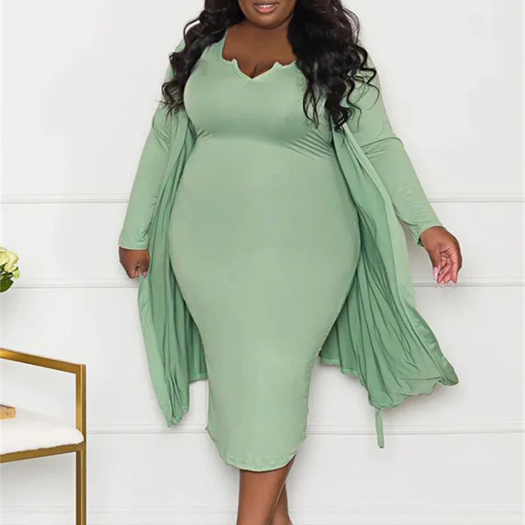 Wmstar Plus Size Dress Sets 2 Piece Outfits Maxi Dresses Out Wear Coat Sexy Matching Suit Fall Clothes Wholesale Dropshipping Turquoise