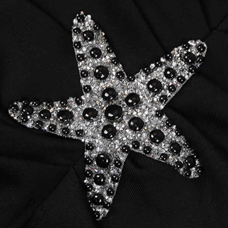 est Summer Fashion Women Sexy V Neck Starfish Black Split Maxi Long Bandage Dress Elegant Evening Club Party Dress