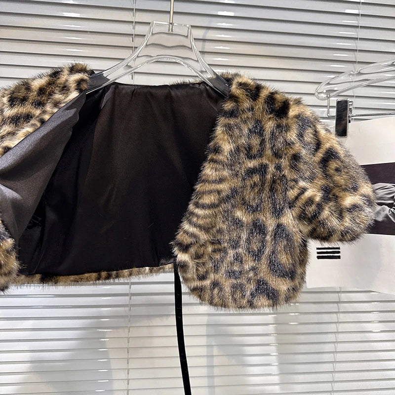 Winter New Style V-Neck Yellow Leopard Print Tie Design Fluffy Shawl Top For Women High Waist Cardigan Female 11A07487