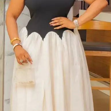 Summer Elegant Sleeveless Sweet O-Neck Patchwork Long Women Dress Beach Party Evening Sexy Pleated Big Swing Dresses