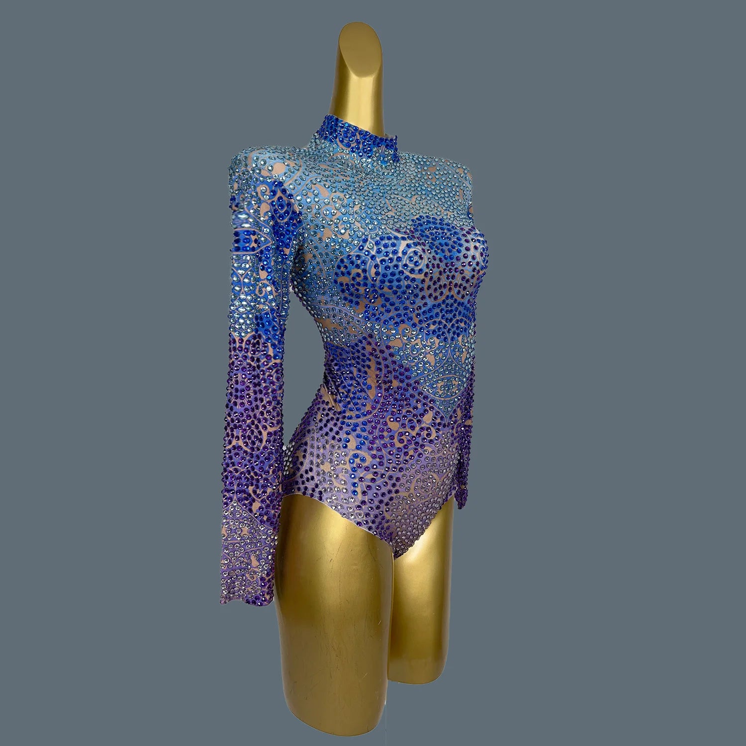 Sparkly Crystal Diamonds Sexy Tight Bodysuit Long Sleeve Performance Dancer Cosume Nightclub Bar Stage Wear Bumengwang