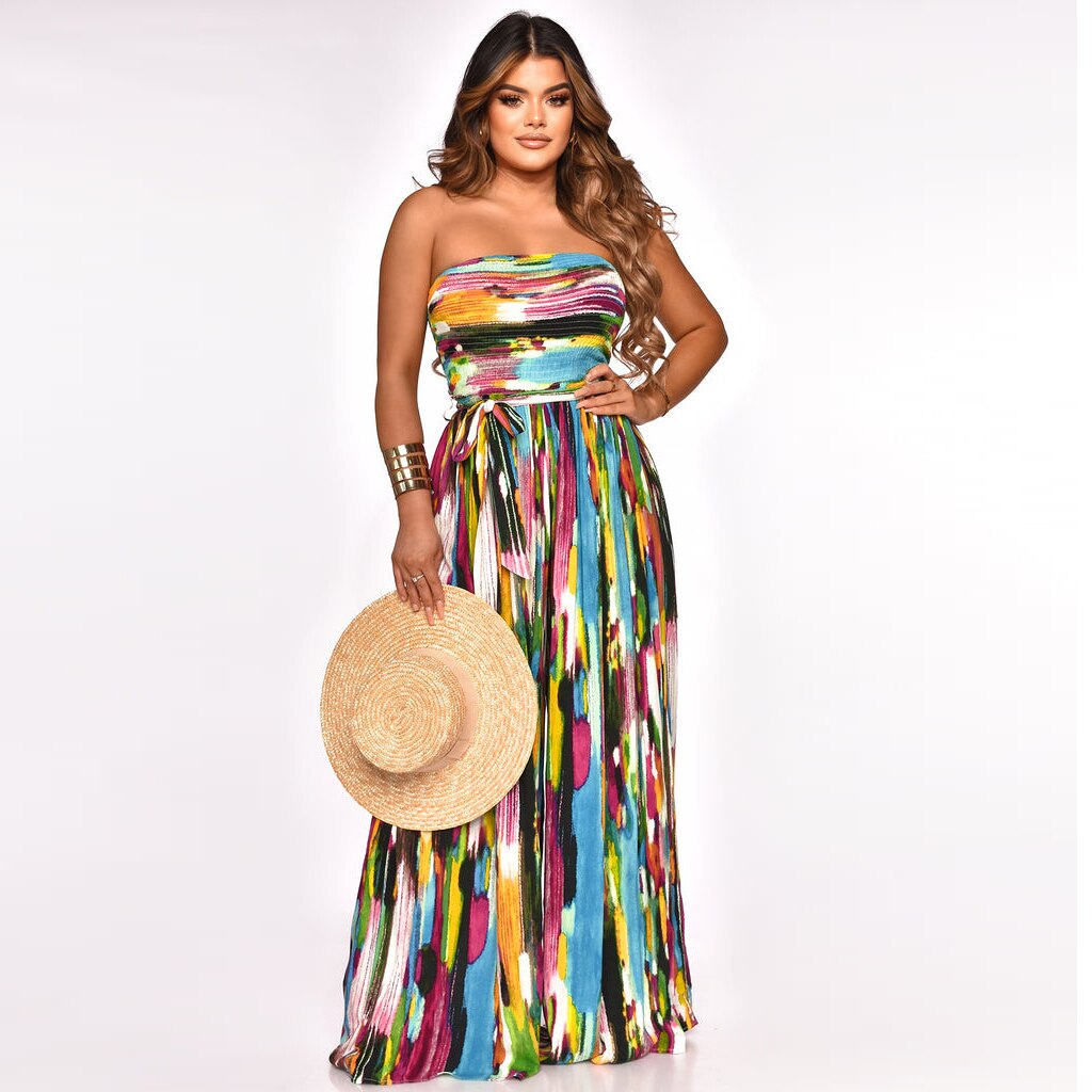 Sexy Tube Jumpsuits One Piece Rompers 2024 Women Summer Vacation Clothes Elegant Bodycon Wide Leg Pant Sleeveless Jumpsuit Colorful