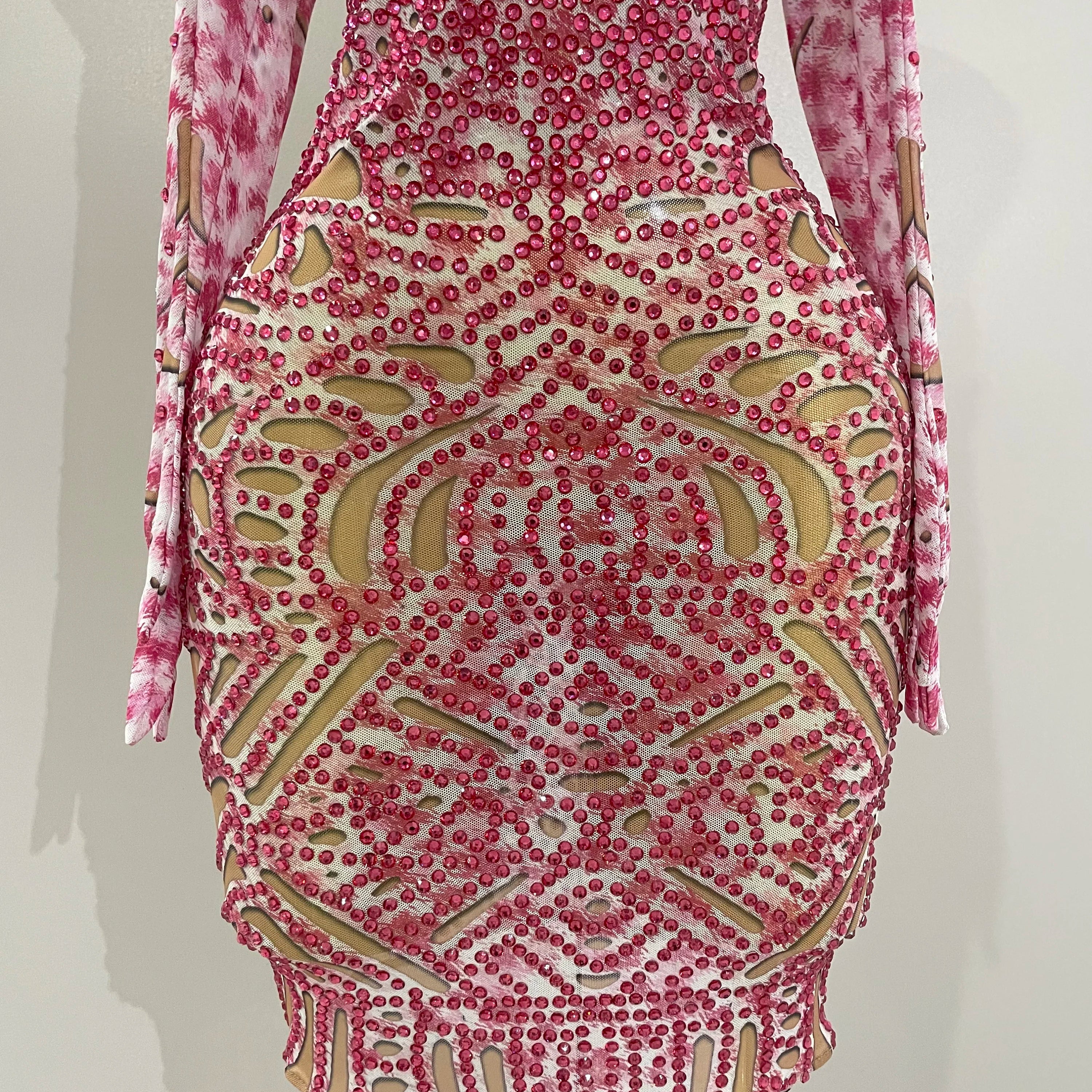 2025 New Sexy Sparkly Rhinestones Mesh Mini Dress With GlovesWomen Evening Birthday Party Celebrate Costume Dancer Stage Wear