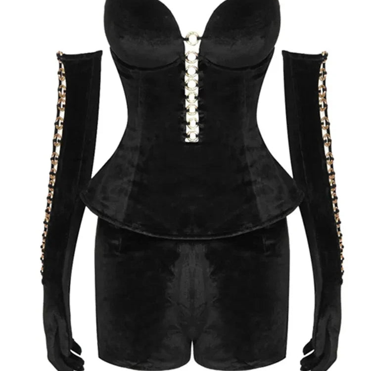 Luxury Women Winter Sexy Strapless Backless Circle Sequined Black Mini Skirt Set Elegant Evening Club Party Outfits