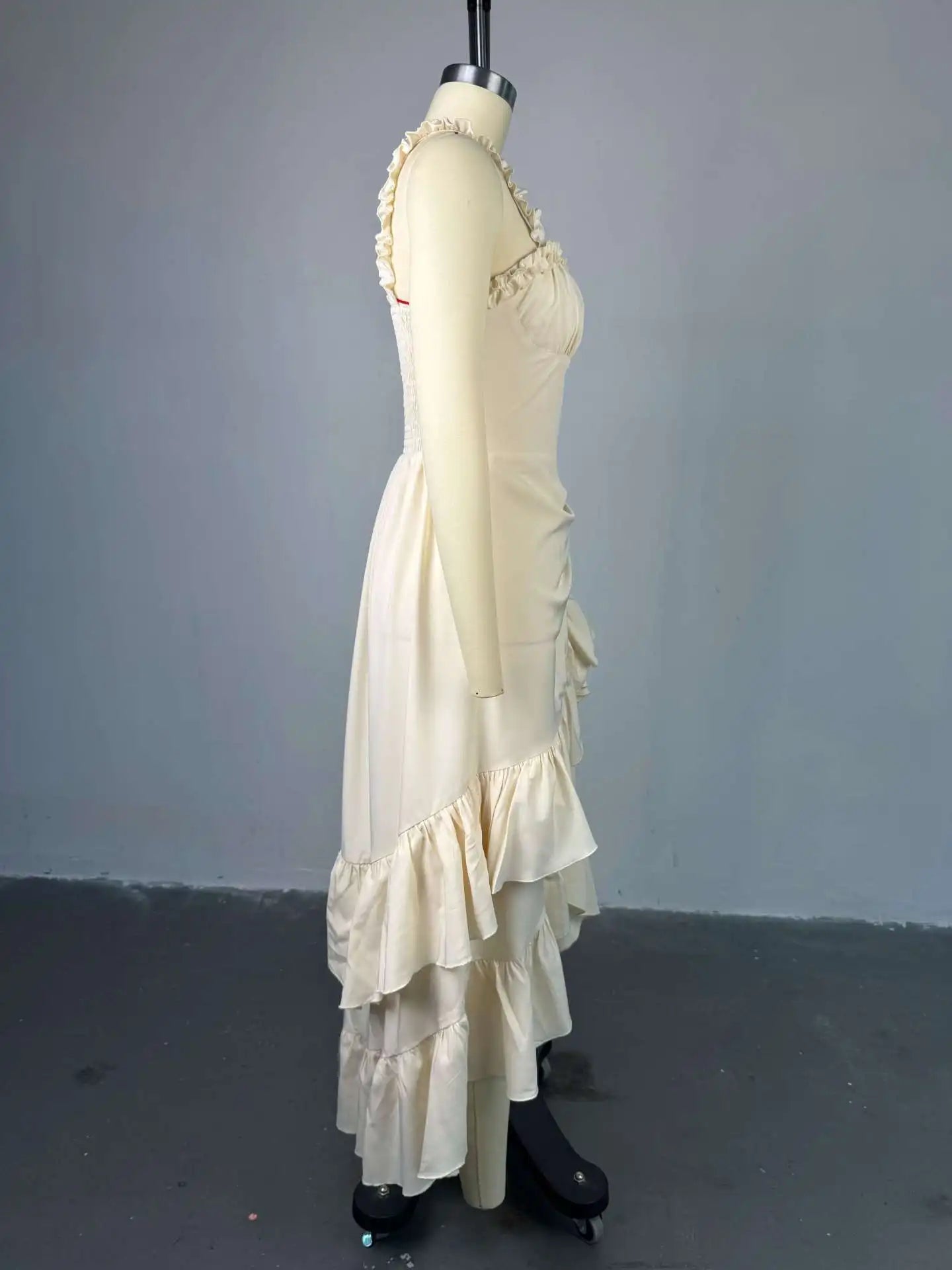 Women Strap Slash Neck Cascading Ruffles Drawstring Ruched Up Long Maxi Dress 2025 Birthday Evening Sexy Dresses Vestido