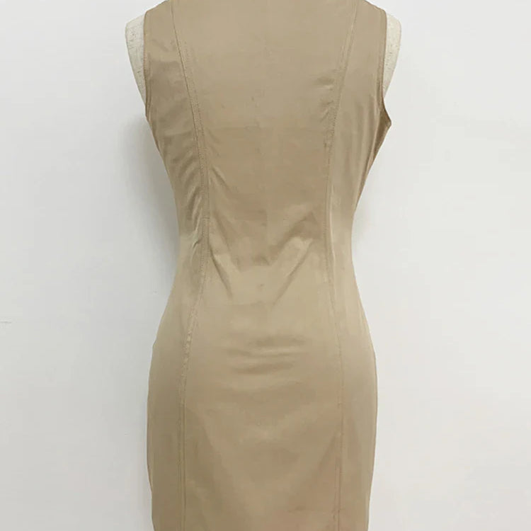 Top Newest Stylish Summer Designer Women's Sleeveless Notched Collar Double Breasted Lion Buttons Mini Cotton Dres