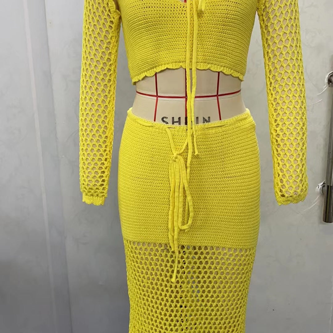 Summer Knit Long Skirt Women Sexy Holiday Party Beach Cove-Up Midi Skirt Dropped Waist Solid Bodycon Maxi Skirt Slim Beach skirt