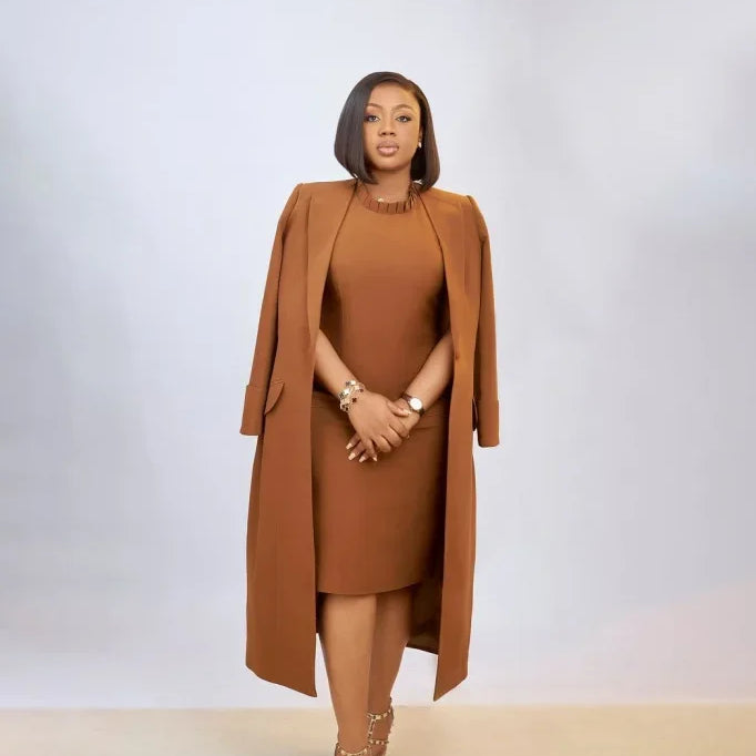 Women's Set Full Sleeve Long Blazer Coat+ Long Dress Suit 2025 Winter Streetwear Two 2 Piece Set Africa OL Work Outfits