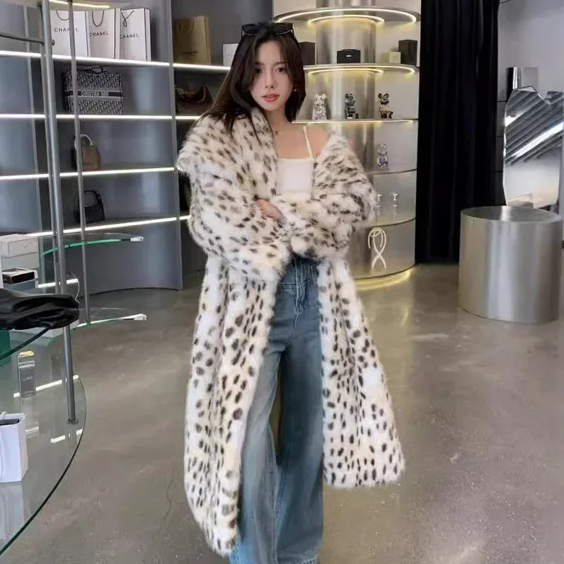 Korean Woven Lapel Ruffled Fur Trench Coat Fox Fur Raccoon Fur Imitation Fur Coat Winter Warm Jacket