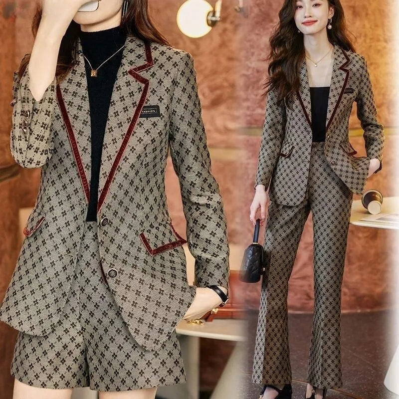 Senior Khaki Spring Ladies Korean Elegant Fashionable Blazer Sets Women Suits Work Wear Office Autumn Casual Pants Jacket