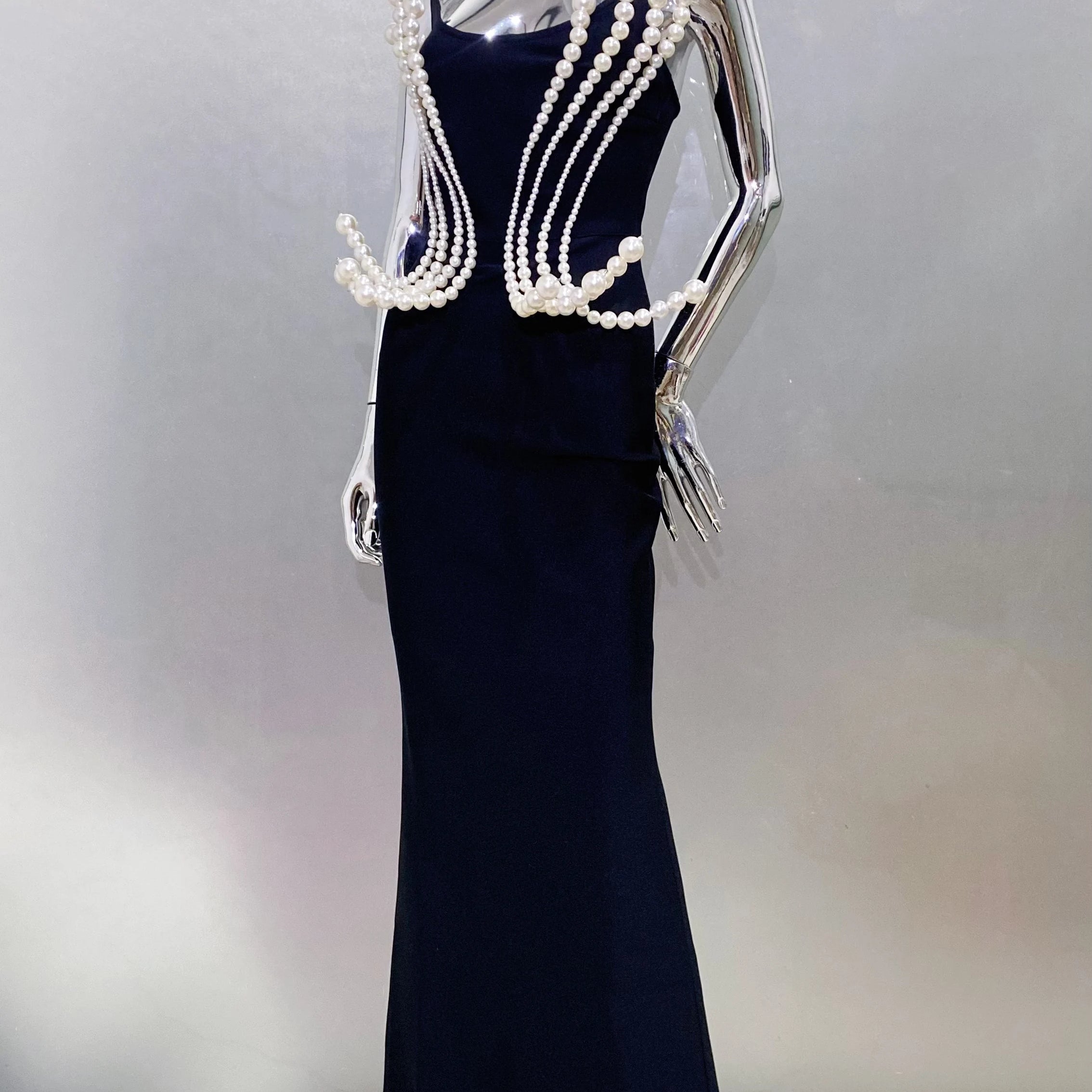 2025 Luxury Pearl Geometric Design strapless Package Hips Bandage Long Dress Elegant Woman Party Dress Celebrity Party Vestido