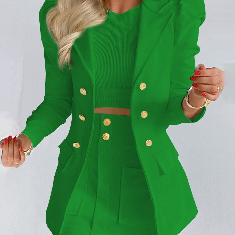 Unique Parts Small Suit Long Sleeve Solid Color Top and Mini Skirt Two Piece Suit Women's Skirt Suit Set Winter Suit for Women E