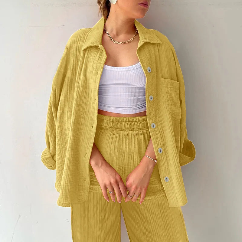 Solid Color Casual Loose Pants Sets For Women 2024 Elegant Autumn Women's Two Pieces Suit Full Trouser Set Female Outfit Clothes BK534-10