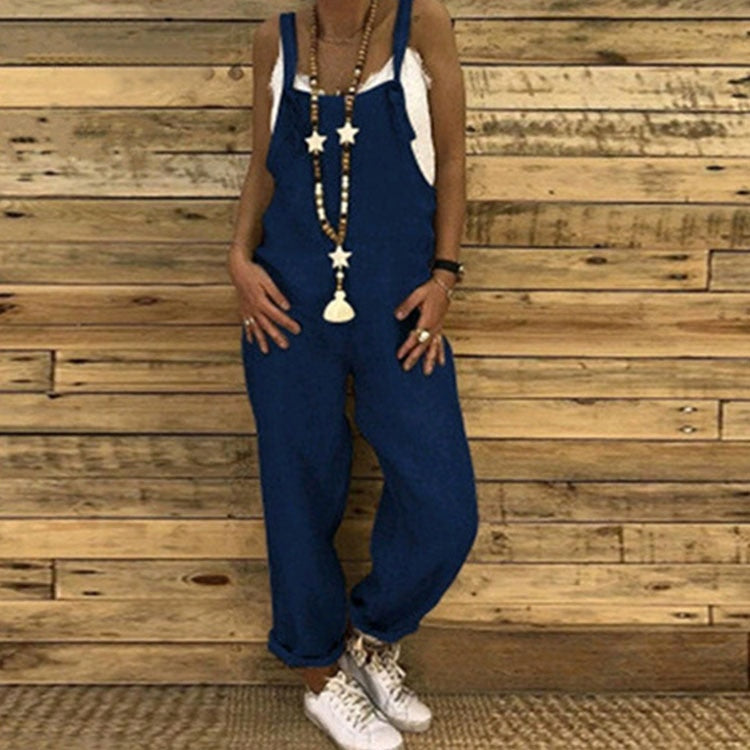 Women's jumpsuit 2024 Women Casual Hot Shot Onesie Spaghetti Strap Loose Romper Overalls Pocket Summer Fashion Jumpsuits Dark Blue