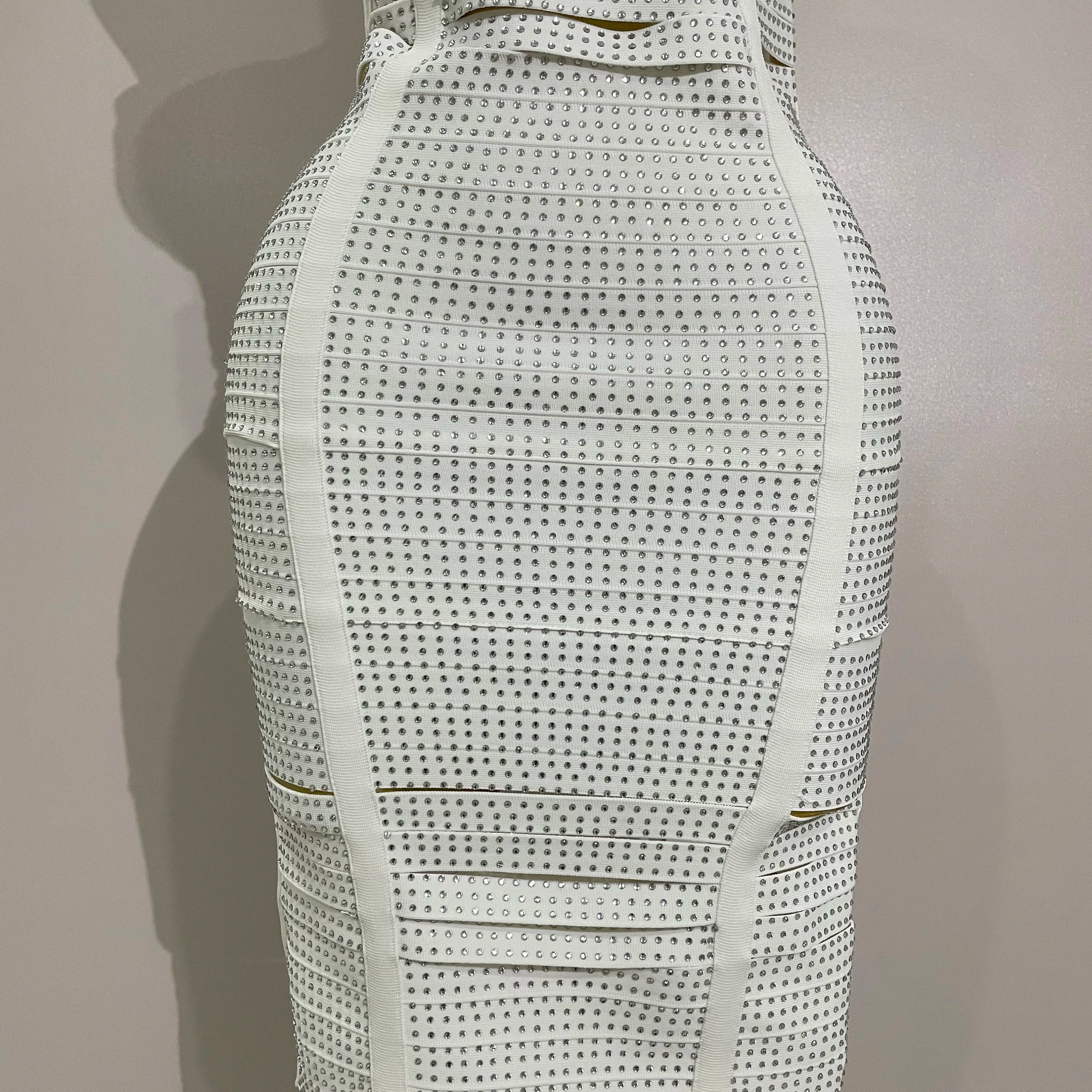 Shiny Diamond White Sleeveless V-neck Slim Short Dress 2025 Women Elegant Evening Club Prom Birthday Cocktail Dresses Vestido