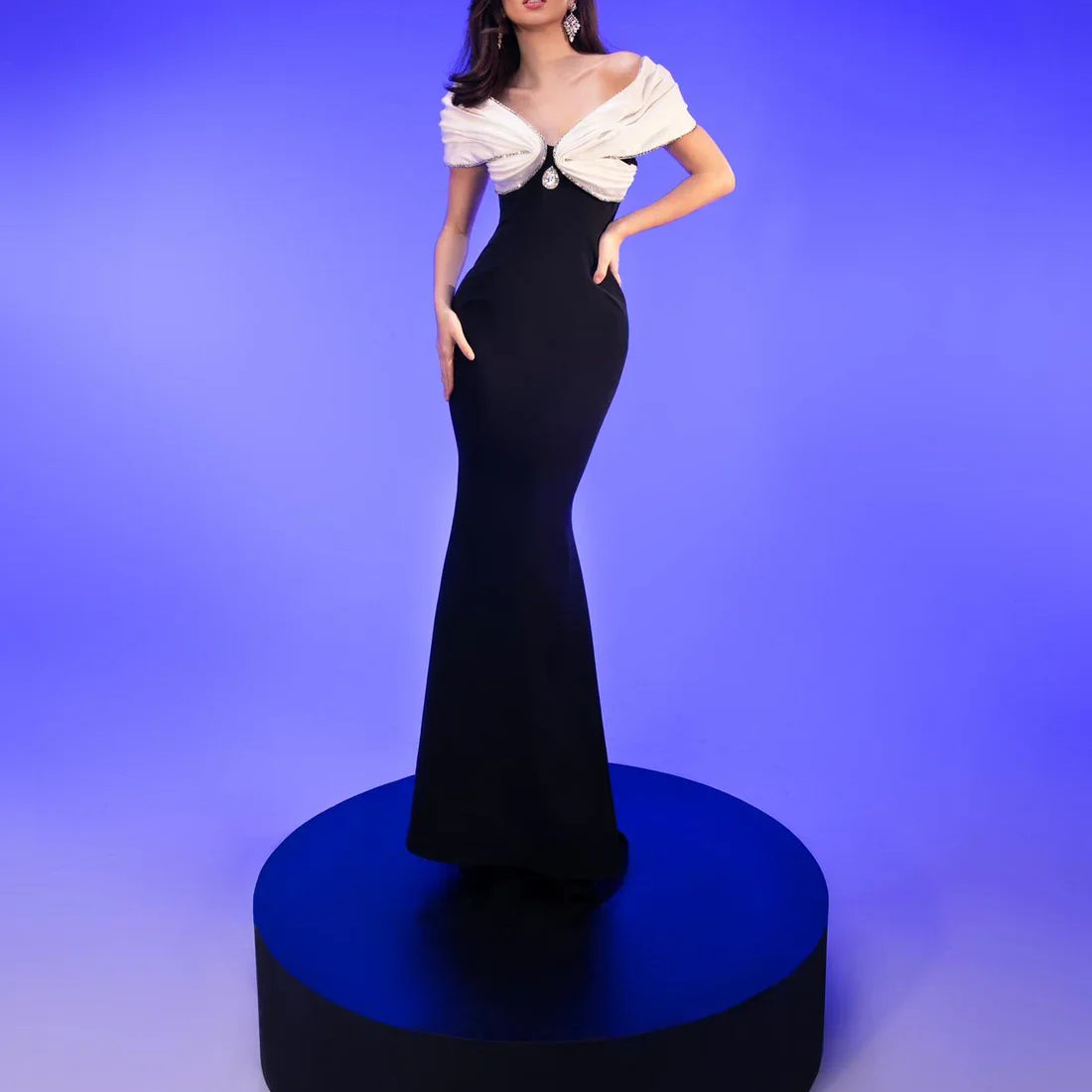 Women Sexy Strapless Puff Sleeve Off the Shoulder Bodycon Long Bandage Dress Cocktail Fashion Celebrate Evening Wear black