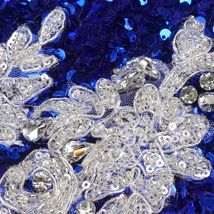 Luxury Blue Strapless Mermaid Prom Dress Sequined Sweetheart Neck Rhinestones High Slit Cocktail Evening Gowns with Gloves