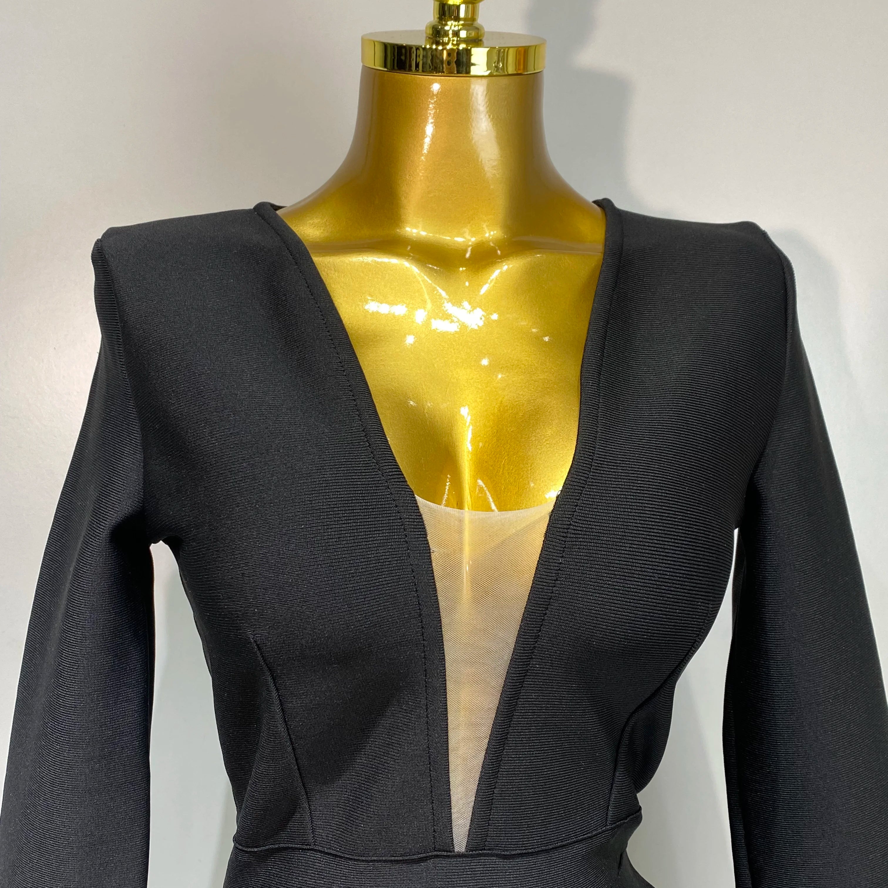 Women Fashion Sexy V Neck Long Sleeve Black Feather Mini Bodycon Bandage Dress Elegant Evening Club Birthday Party Dress