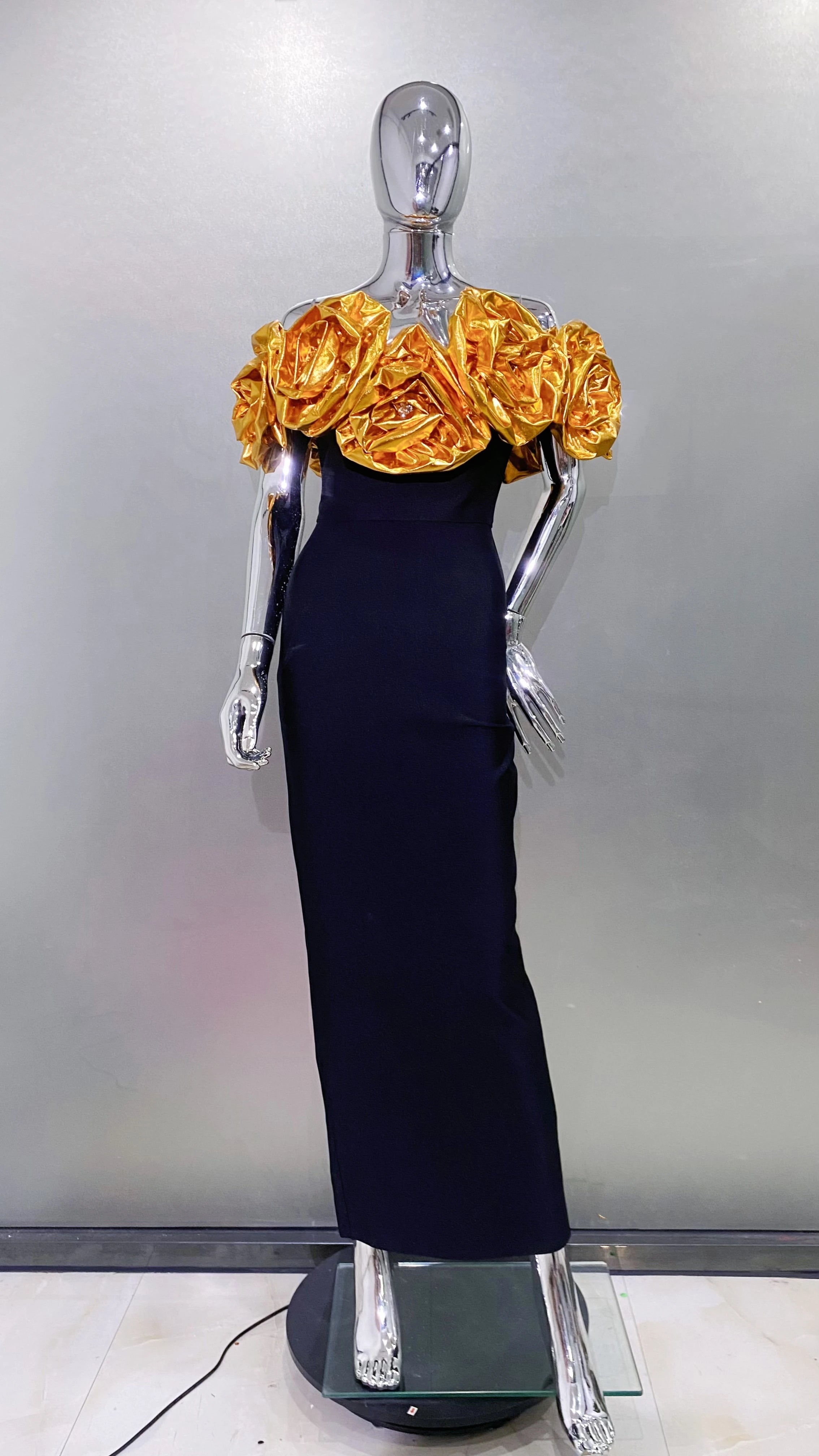 5 Colors Women Sexy Strapless Big Florals Bodycon Bandage Long Dress Elegant Evening Party Birthday Celebrate Outfit Vestido Gold